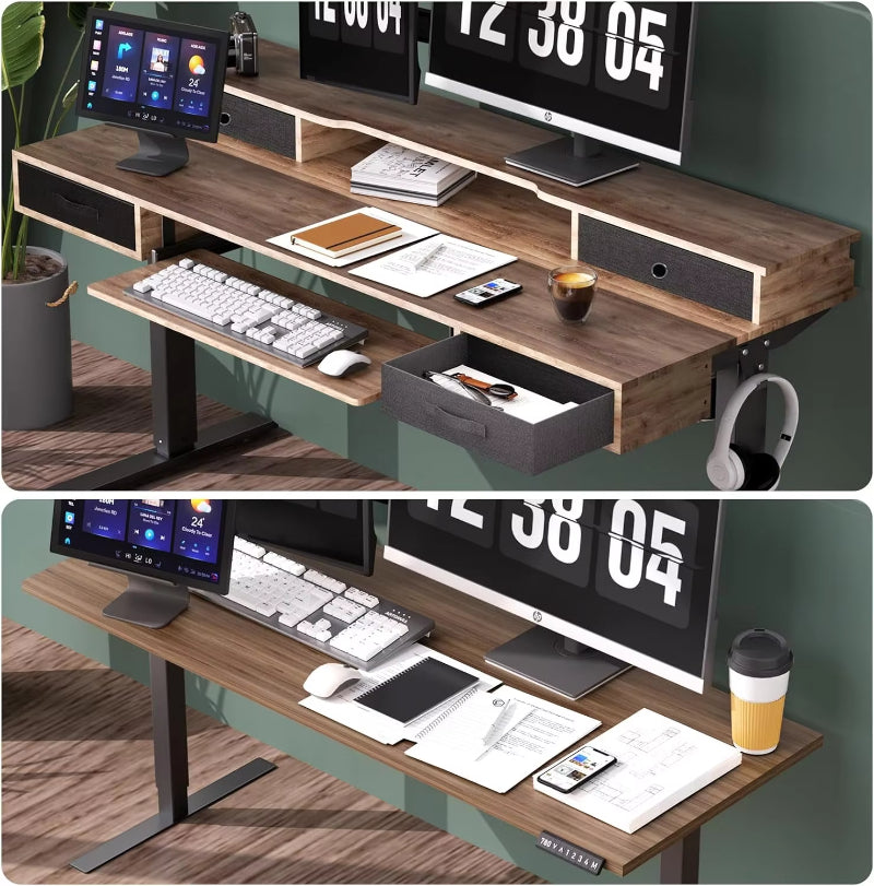 Electric 55" Standing Desk Adjustable Height Multifunctional Standing Desk with 4 Drawers Ergonomic Adjustable Sit Stand Desk