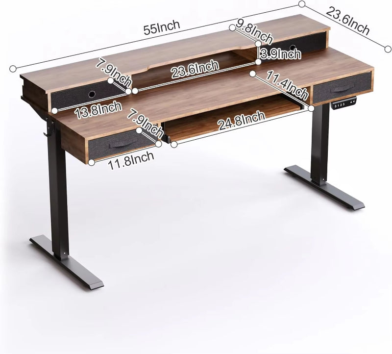 Electric 55" Standing Desk Adjustable Height Multifunctional Standing Desk with 4 Drawers Ergonomic Adjustable Sit Stand Desk