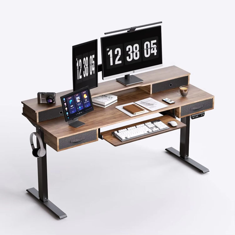 Electric 55" Standing Desk Adjustable Height Multifunctional Standing Desk with 4 Drawers Ergonomic Adjustable Sit Stand Desk