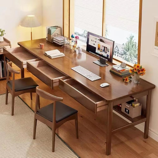 70.86" Long Solid Wood with 3 Drawers Home Office Computer Mid Century Modern Large Study Writing Desk Simple