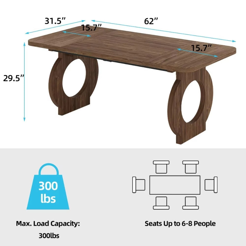 2024 New Farmhouse Dining Table for 4 To 6 People, Wood Rectangular Dining Room Table for Dinner Kitchen Living Room