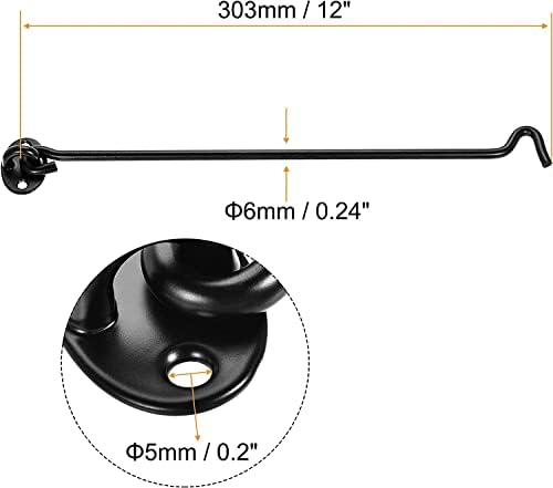 SHAUNI Hook and Eye Latch Gate Bolt 12 Black 2pcs with Screws