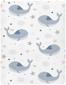 Blue Whale and Heart Stars Crib Sheet for Baby Toddler