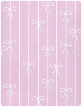 Fitted Crib Sheets with Pink White Bows and Stripes for Baby Toddler