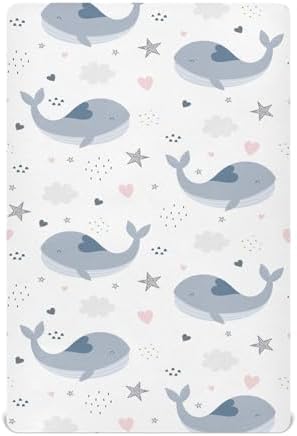 Blue Whale and Heart Stars Crib Sheet for Baby Toddler