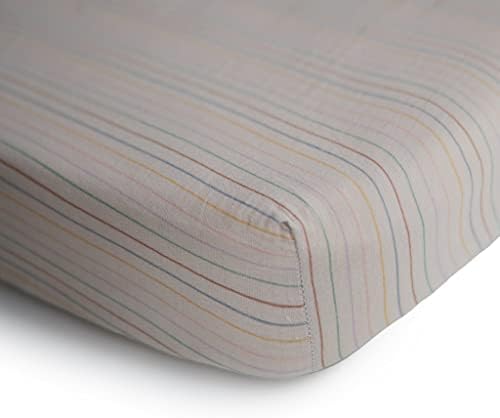Mushie Extra Soft Muslin Mini Crib Sheet Retro Stripe