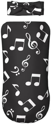 White Music Notes Swaddle Blanket with Headband Set for Newborn 1