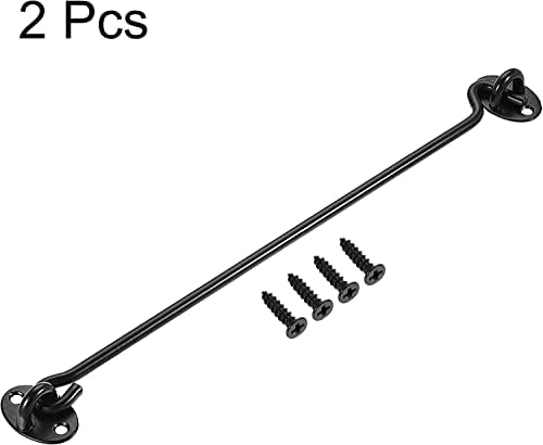 SHAUNI Hook and Eye Latch Gate Bolt 12 Black 2pcs with Screws