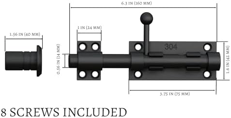 Slide Bolt Gate Latch - 63 Inch Heavy Duty 304 Stainless Steel Black