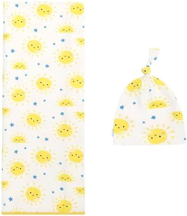 DREAMHALO Newborn Swaddle Blanket with Hat Set