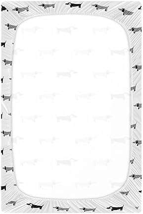 KICPOAY Fitted Crib Sheet Dachshund Black White Playard Sheet for Baby Toddler