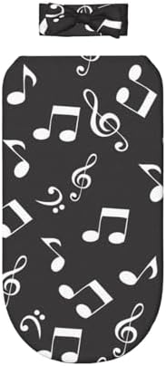 White Music Notes Swaddle Blanket with Headband Set for Newborn 1