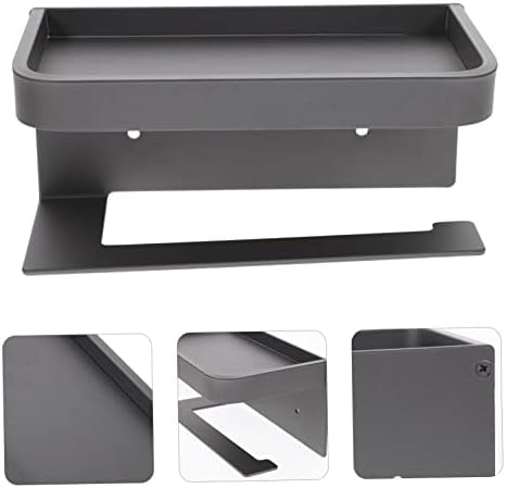 Wall-Mounted Toilet Paper Holder with Shelf - Grey 1