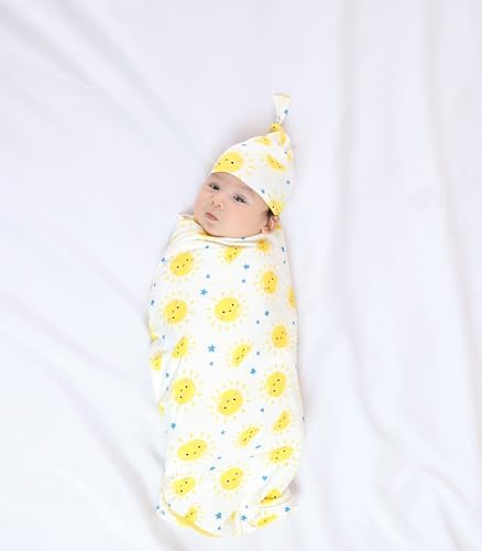 DREAMHALO Newborn Swaddle Blanket with Hat Set
