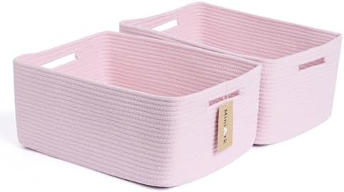 MiniArk 2 Pack Woven Rope Storage Baskets - Light Pink 17x13x75 Inch