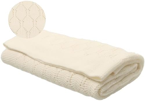 Chunky Pointelle Knit Baby Blanket - Cream 29 x 36
