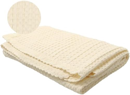 Woven Waffle Baby Blanket with Lace Trim - 35x45 Cream 100 Cotton