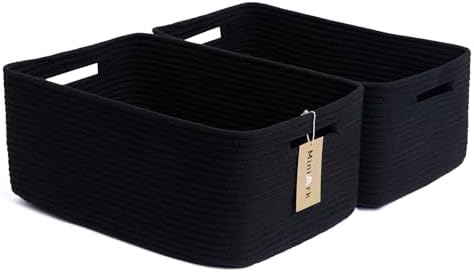 MiniArk 2-Pack Woven Rope Storage Baskets Black 17x13x75