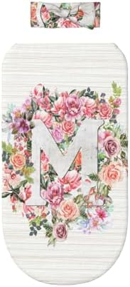 Letter M Flower Swaddle Blanket with Headband for Newborn