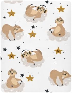 KICPOAY Fitted Crib Sheets with Sloth and Star Pattern 39x27in for Baby