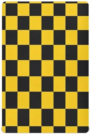 Wassud Yellow and Black Checkered Crib Sheets Set