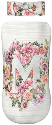 Letter M Flower Swaddle Blanket with Headband for Newborn