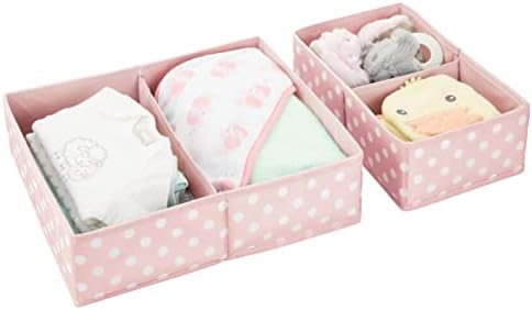 mDesign Fabric Drawer Organizer Bins Set of 2 PinkWhite Polka Dot