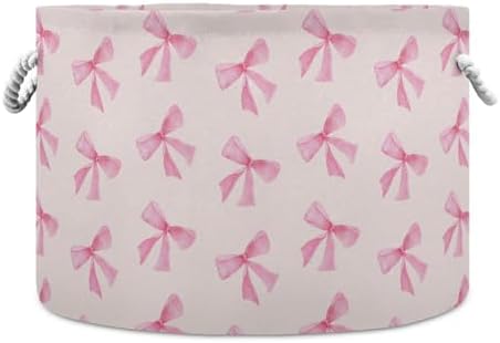Burbuja Pink Bow Storage Basket with Cotton Rope Handles