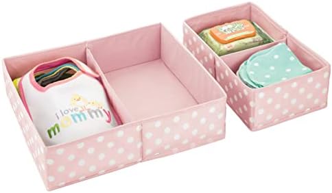 mDesign Fabric Drawer Organizer Bins Set of 2 PinkWhite Polka Dot