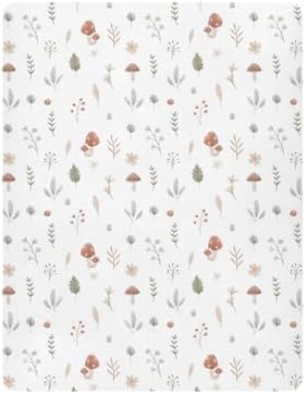 KICPOAY Fitted Crib Sheets with Mushroom Leaves Pattern