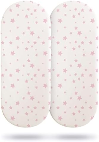 Safe Nights Moses Basket Fitted Sheet Pink Stars Pack of 2