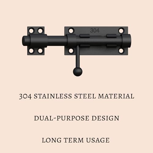 Slide Bolt Gate Latch - 63 Inch Heavy Duty 304 Stainless Steel Black