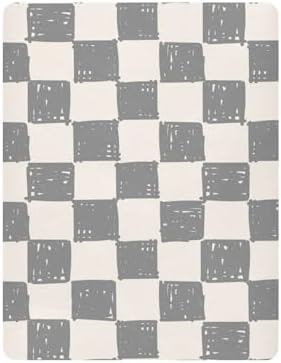 KICPOAY Fitted Crib Sheets Light Grey Checkerboard Doodle Stretchy
