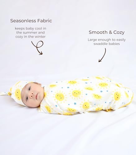 DREAMHALO Newborn Swaddle Blanket with Hat Set
