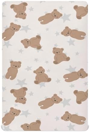 Brown Cute Bear Grey Star Crib Sheets for Baby Toddler