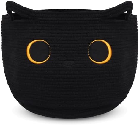 Cute Black Cat Cotton Rope Basket - 14x12 inch 305L