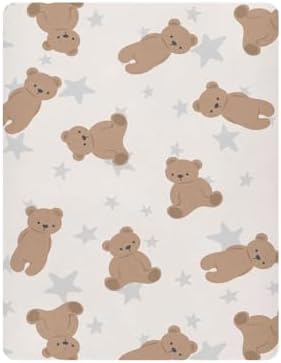 Brown Cute Bear Grey Star Crib Sheets for Baby Toddler