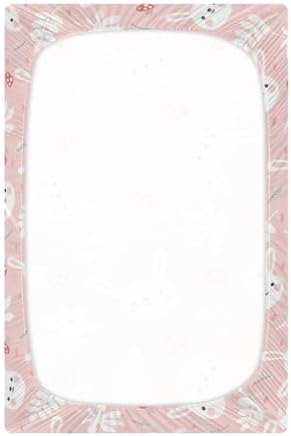 Bunny Mushroom Pink Crib Sheets 52x28in Stretchy Playard Sheets for Baby