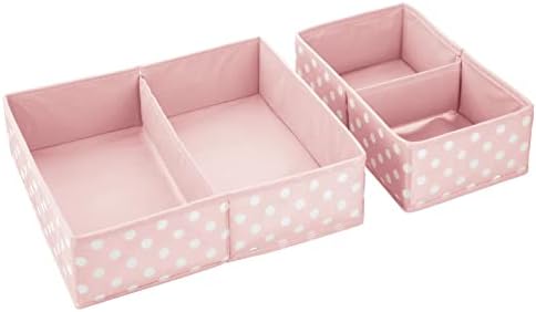 mDesign Fabric Drawer Organizer Bins Set of 2 PinkWhite Polka Dot