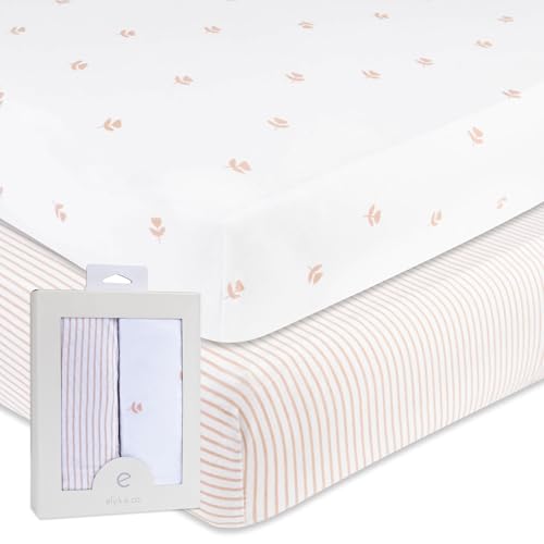 Elys Co Crib Sheets 2 Pack Pink Tulip Design