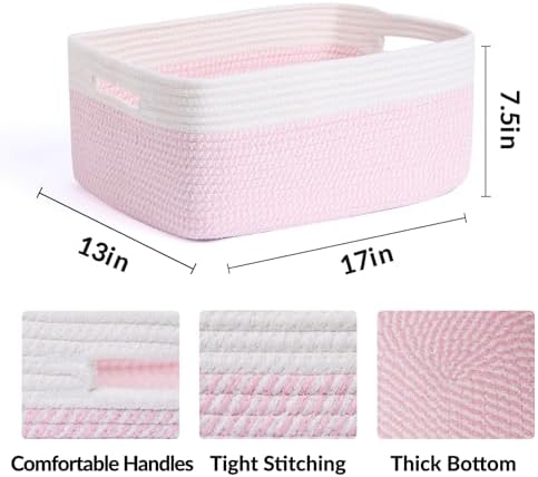 MiniArk Woven Pink Storage Baskets 2 Pack 17x13x75 Inch