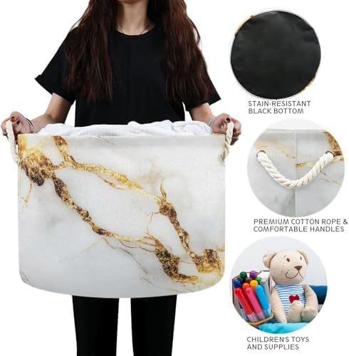 White Gold Marble Cotton Rope Storage Basket 20x14 Inch