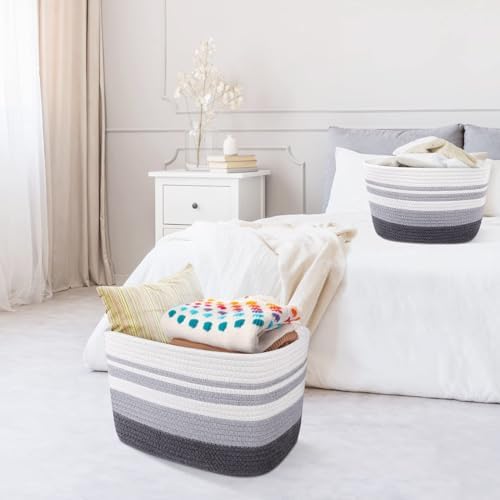 WISELIFE 3 Pack Storage Baskets Grey