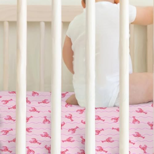 Pink Lobster Stripe Crib Sheets for Boys Girls 2 Pack