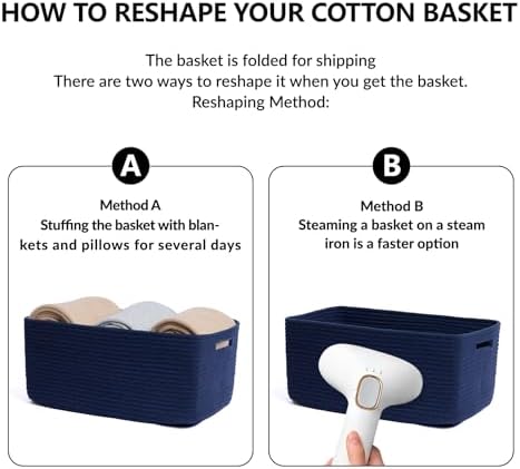 MiniArk Large Storage Baskets 2 Pack Navy Blue 17x13x75