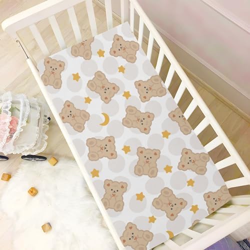 Cute Brown Animal Bears Star Crib Sheets for Baby