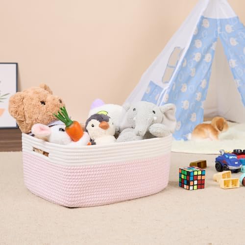 MiniArk Woven Pink Storage Baskets 2 Pack 17x13x75 Inch