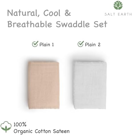 Salt Earth Organic Cotton Swaddle Blanket 2 Pack 47x47 Inch GOTS Certified