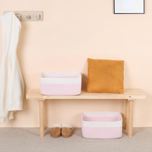 MiniArk Woven Pink Storage Baskets 2 Pack 17x13x75 Inch