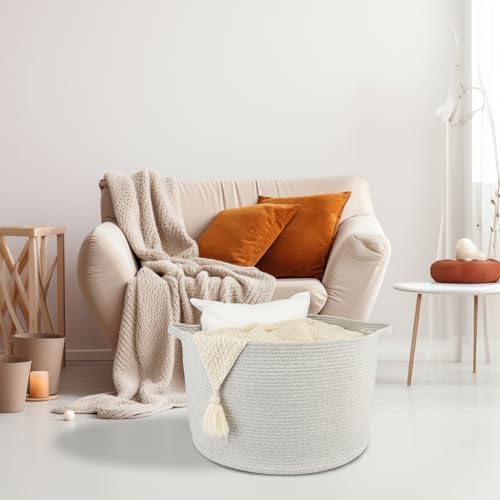XUANGUO Large Cotton Rope Basket - 22x14 Grey Round Storage